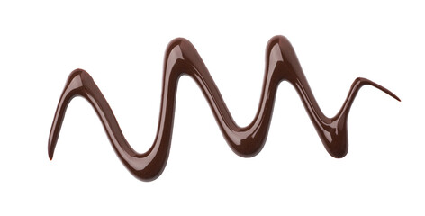 Sample of tasty melted chocolate isolated on white, top view