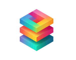 Stacked isometric squares, a gradient-colored geometric design, creates an optical illusion against a stark black background