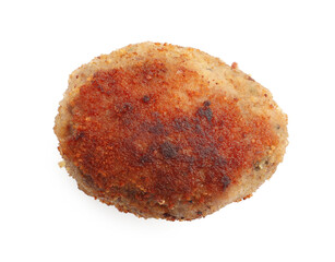 One tasty meat patty isolated on white, top view