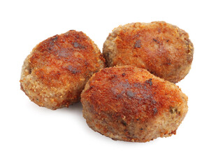 Three tasty meat patties isolated on white