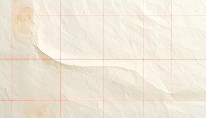 赤い罫線入りの白和紙テクスチャと折れた風合い generative ai