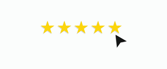Excellent service five-star rating vector illustration. Black pointer selecting the perfect score on a clean white background