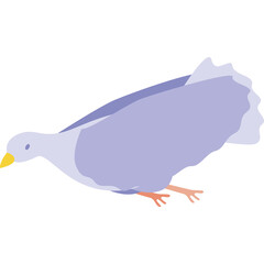 A light purple stylized pigeon with a yellow beak and orange legs on a transparent white background in a side profile view with soft lighting