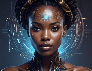 Portrait of an elegant woman with glowing futuristic accents
