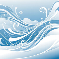 Abstract Winter Waves Background, Blue and White Swirls