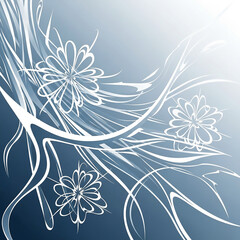 Abstract Winter Floral Background, Blue and White Wavy Design