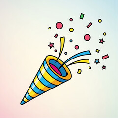 Cartoon Party Popper with Confetti, Fun Celebration Element