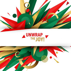 Unwrap the Joy! Abstract Geometric Christmas Background in Red, Green, Gold

