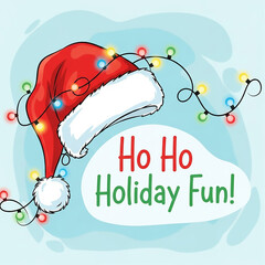 Ho Ho Holiday Fun! Santa Hat with Christmas Lights, Festive Greeting
