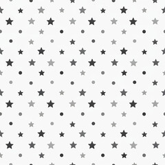 Grayscale Star and Dot Seamless Pattern, Minimalist Background
