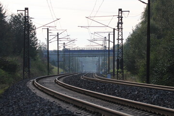 Autumn sunset on railway tracks - Czech Republic, Europe
