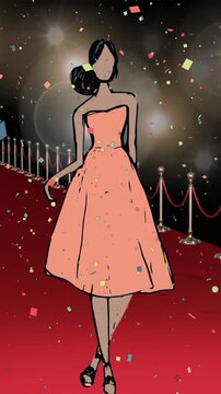 Animation of fashion drawing of model on red carpet