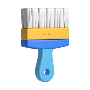 Cartoon paint brush with blue handle, gold separator, white bristles