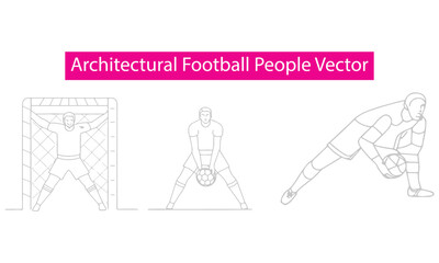 Architectural Sports People Vector set showing football, basketball, and tennis players in outline style. Perfect for architectural drawings, sports concept designs, and planning illustrations.