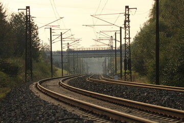 Autumn sunset on railway tracks - Czech Republic, Europe

