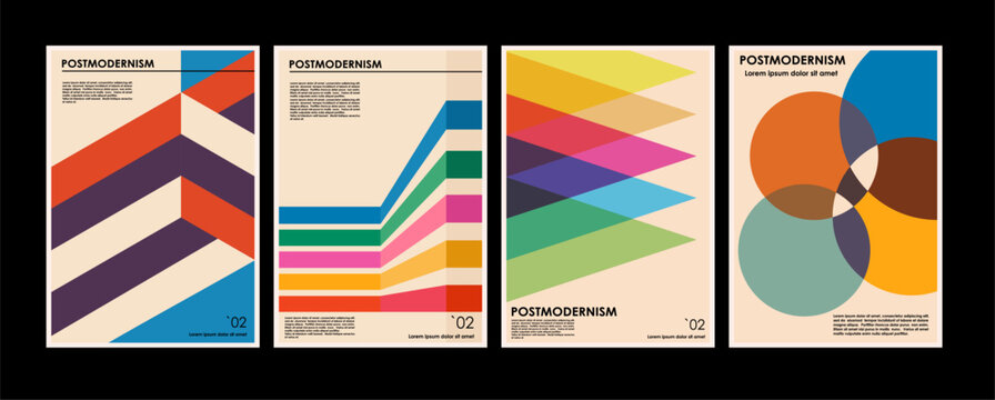 Artworks, posters inspired postmodern of vector abstract dynamic symbols with bold geometric shapes, useful for web background, poster art design, magazine front page, hi-tech print, cover artwork