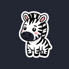 A cartoon zebra with black and white stripes standing on a dark gray background looking forward cute and happy