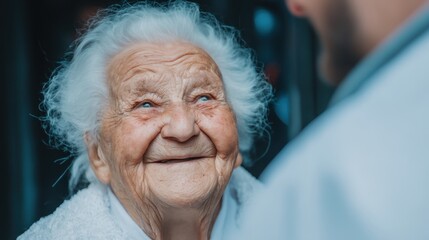 Heartwarming interaction with elderly woman community center emotional portrait indoor close-up connection