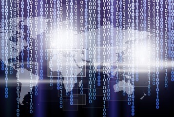 World map and Binary code background