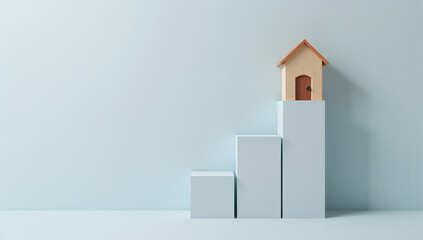 Stylish Wooden House Model on Geometric Blocks