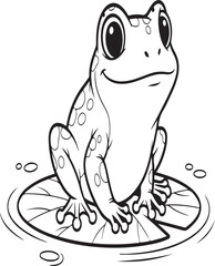 Cute Cartoon Frog on Lily Pad or Lotus Pond Scene kids Coloring page with Dragonflies children Outline Drawing coloring book activity Print