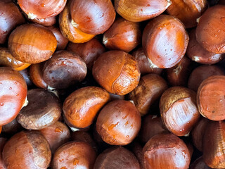 close up of a pile of chestnuts, healthy food background