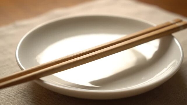 Pair of Wooden Chopsticks Resting on Ceramic Plate