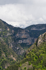 Fototapeta premium tree lined rock outrcrops and glacial formations, gorges and canyons in mountains, Spain