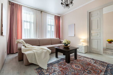 Bright Cozy Living Room with Elegant Decor and Soft Lighting