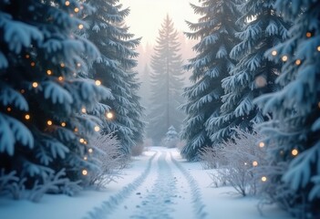 Enchanting Winter Wonderland Soft Snowfall Tranquil Landscape Serene Forest Feminine Flurries Melodic Scenery