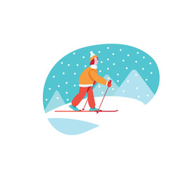 A Person Skiing Down a Snowy Mountain Slope Under a Winter Sky with Gentle Snowfall