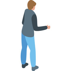 A Person Wearing A Gray Long Sleeve Shirt And Light Blue Pants Standing With Their Arms Outstretched In A Neutral Pose Against A Transparent Background In An Isometric View And A Casual Outfit