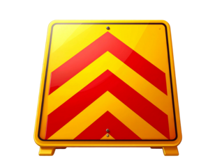 Yellow Caution Sign with Red Chevron Pattern – Transparent Background PNG