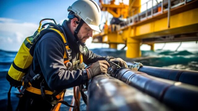 Offshore worker repairs pipelines