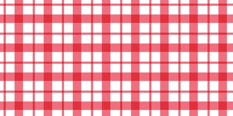 Red gingham plaid pattern background. Seamless checkered tartan design for fabric, tablecloth, and decor. Classic and stylish aesthetic seamless texture.