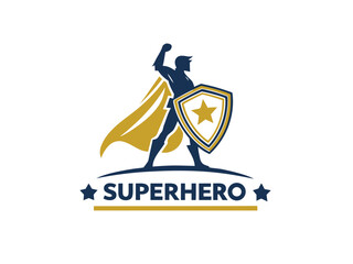 Female Superhero Emblem with Shield and Cape Illustration