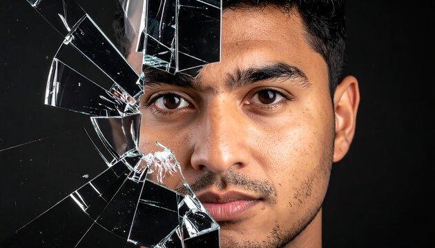 Distorted reflection reveals body dysmorphia struggle, self perception crisis