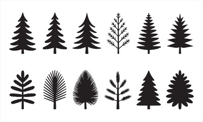 Obraz premium Botanical pine tree vector collection – simple natural tree icons for eco, forest, or holiday design use.