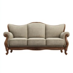 Fototapeta premium Elegant Vintage Sofa with Intricate Wood Details, Plush Fabric, and Timeless Design Perfect for Classic Interior Decor and Living Room Settings