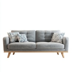 Fototapeta premium Modern and Stylish Grey Sofa with Elegant Cushions for Contemporary Living Room and Home Decor, Perfect for Cozy Atmosphere and Comfort