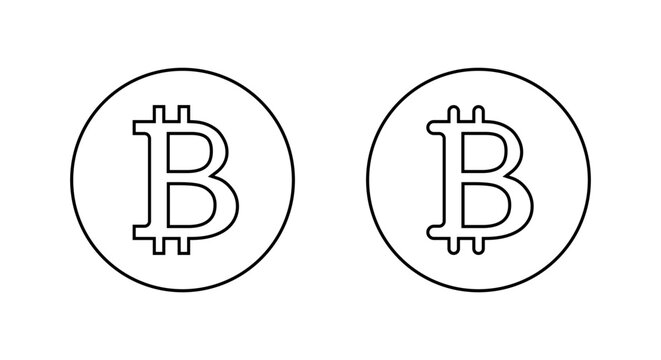 Bitcoin line logo in circular outline. Blockchain currency and crypto coin icon
