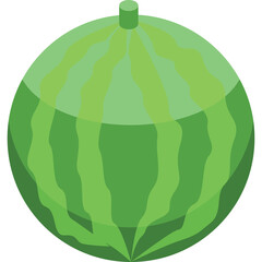 Green Watermelon Fruit Isolated on Transparent Background Isometric View Pixel Art Style