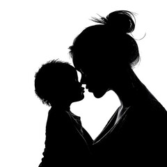 Loving mother and child pencil sketch isolated on white background
