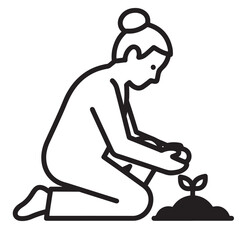 Woman Planting Sapling Kneeling Illustration Vector