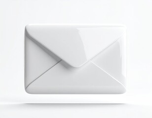 A glossy, white, square envelope icon hovering against a bright white background