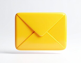 A bright yellow, glossy 3D rendered email envelope on a plain white background