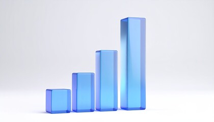 Blue transparent rising bar chart on a white background, showing growth