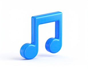 Glossy blue eighth note stands on a white surface, angled to the right