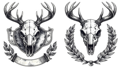  Title: Wild Trophies and Hunting Emblem Variations, isolated on transparent background