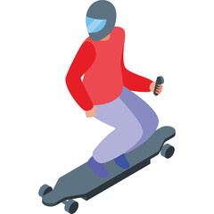 Obraz premium Person Wearing Helmet Riding Electric Skateboard Downhill With Red Shirt And Blue Pants In A Dynamic Pose With Transparent Background